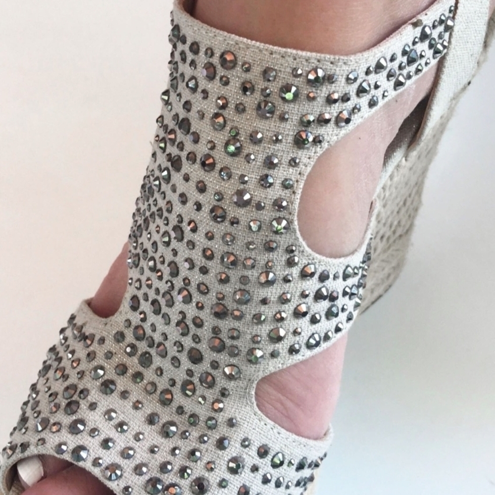Aldo Boho Chic Cream Wedge Sandals With Metal Adornments